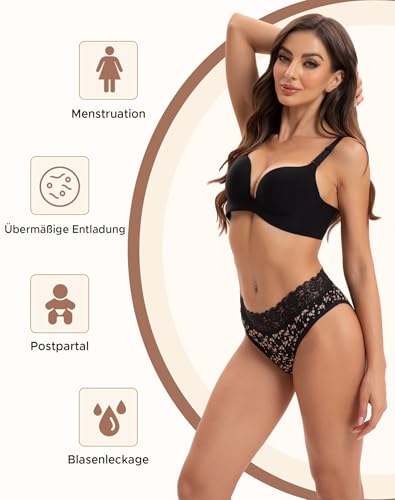 INNERSY Culotte menstruelle coton dentelle flux léger slip de règle lavable taille midi pour femmes lot de 3 conforme Oe