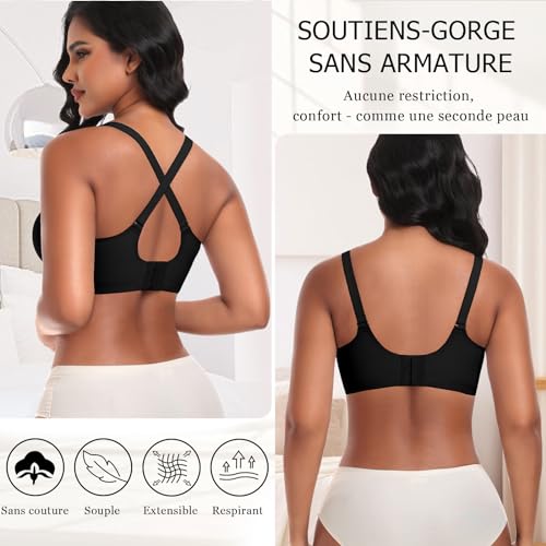 Ganado Soutien-Gorge Femme sans Armature Sexy Col en V Brasière avec Coussinets Classique sans Coutures Maintien