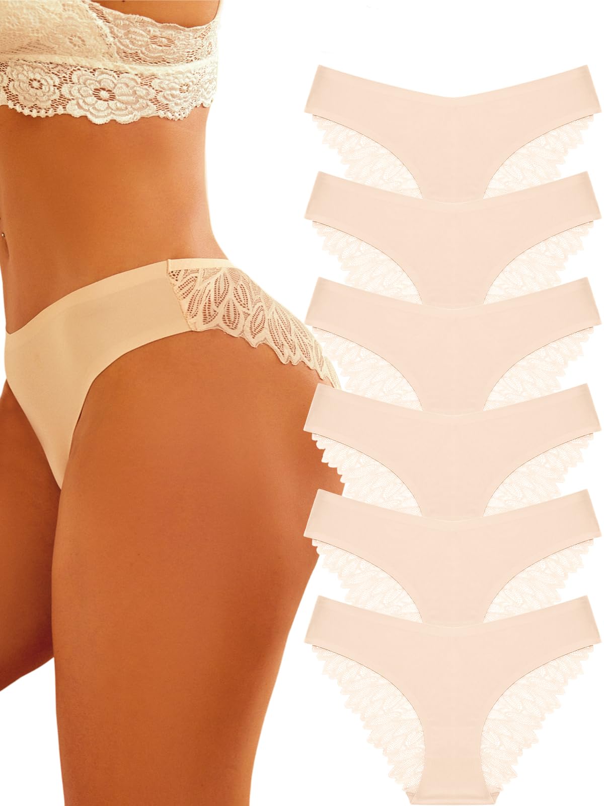FINETOO Culottes sans Couture Femmes Dentelle Invisible Confort Mode Lot de 6 Taille S à XL