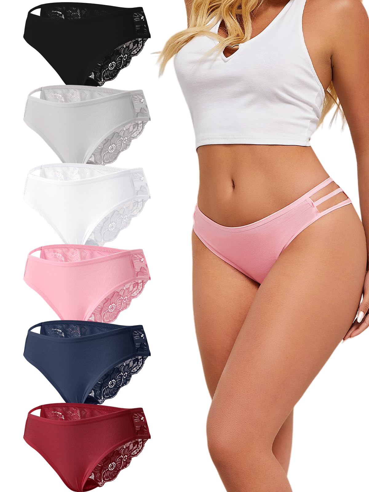 FINETOO Culottes en dentelle pour femme - Élégance et confort - Intimité - Lot de 6 - Dentelle finetoo