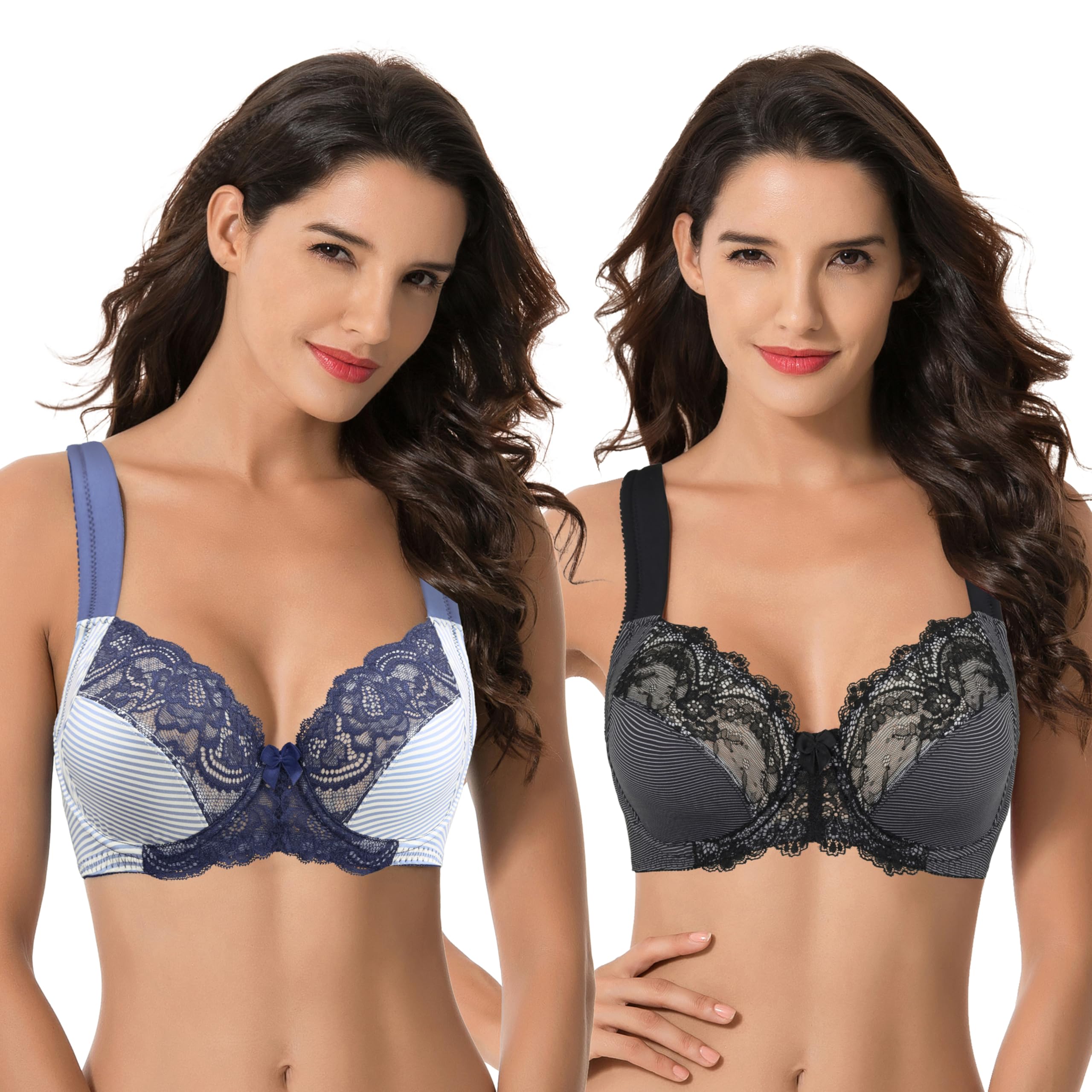 Soutien-gorge Curve Muse Grande Taille Balconnet Armatures Matelassées Dentelle Pack de 2 - Chic & Confort pour Femmes A