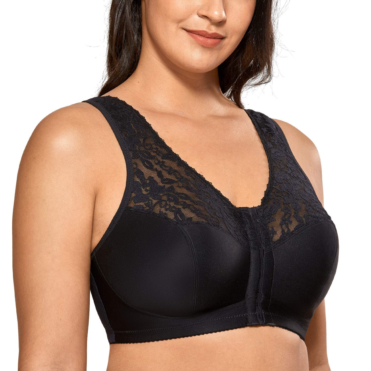 Soutien-gorge DELIMIRA Grande Taille Fermé Devant Dentelle pour Femme Élégant Plage et Maison Lingerie